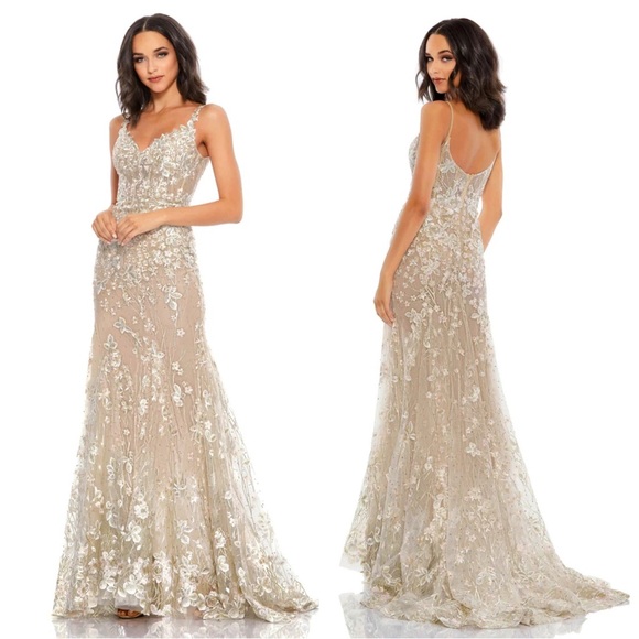 Mac Duggal 67492 Floral Embroidered Corset Bodice Gown Size NWT Nude Multi - Picture 1 of 5
